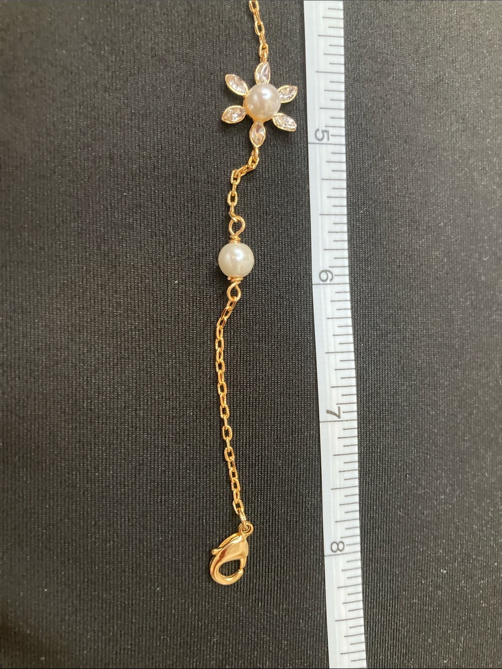 Dior Gold Chain Bracelet with White Pearls and Crystal Flower - Picture 3 of 4
